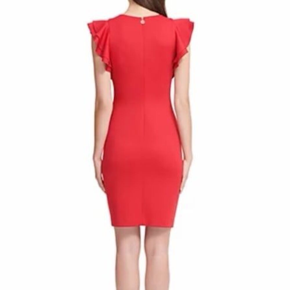 Tommy Hilfiger Scuba Flutter Sleeve Sheath Dress Scarlet - Picture 2 of 8